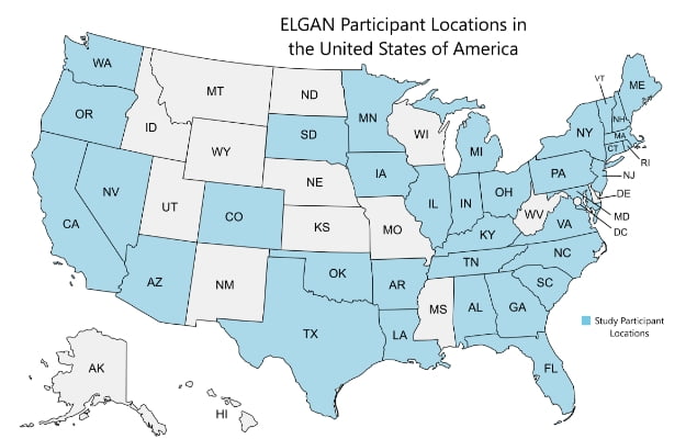 Map showing participants are currently located in 35 different states